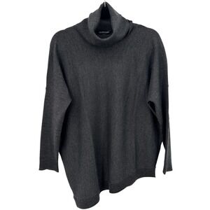Eileen Fisher Womens Gray Merino Wool Asymmetric Turtleneck Sweater XS Neutral